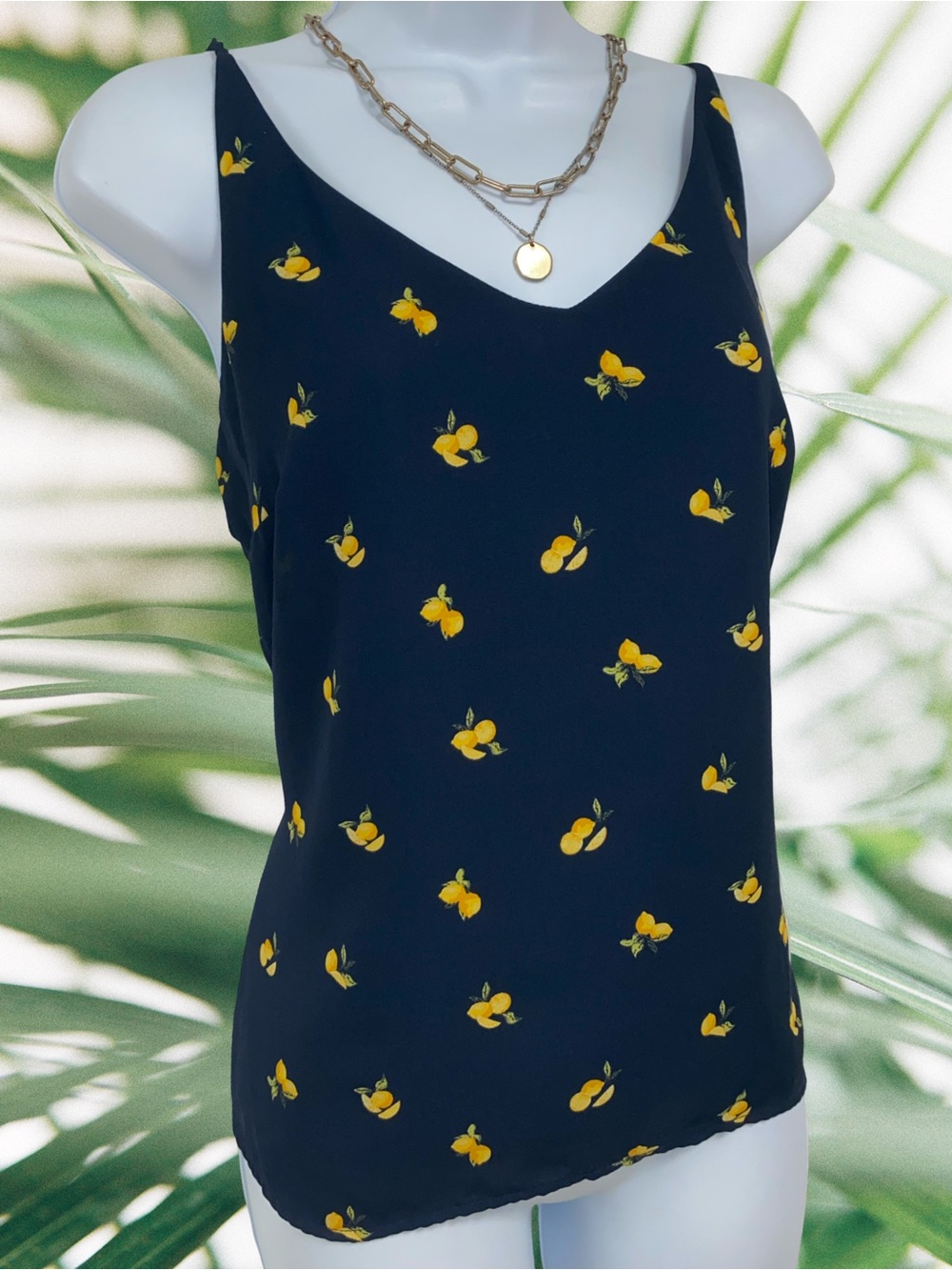 Banana Republic Navy Lemon-Print V-Neck Cami, Size MP